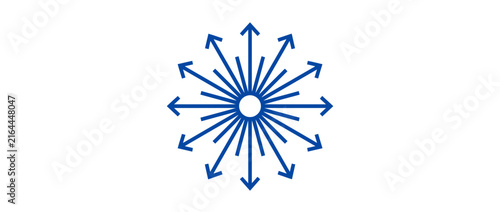 Blue radial arrow icon showing outward expansion and distribution
