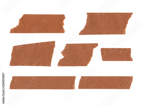 Set of six pieces of brown masking tape strips with a rough paper texture