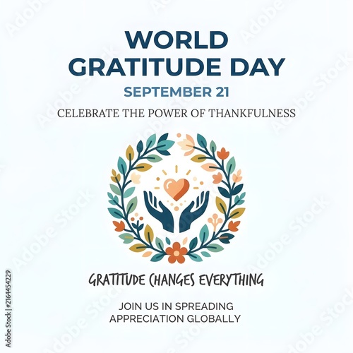 World gratitude day colorful hand wreath illustration