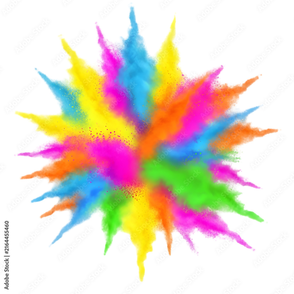 Obraz premium Colorful Holi Festival Powder Explosion Isolated on White Background