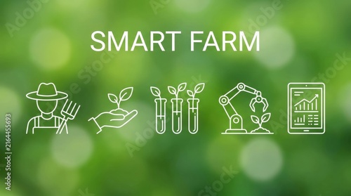Concept of smart farming with various icons.