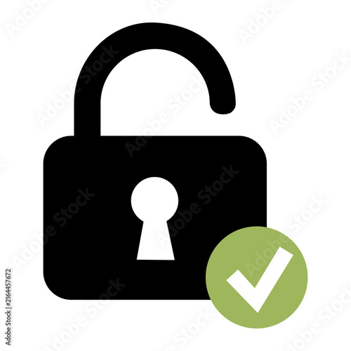 Fotografie Unlocked padlock with green check mark for successful access