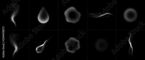 Collection of abstract white light trails and hollow ring shapes for cinematic visual effects and digital art backgrounds.