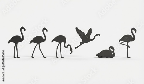 Title: 3D Flamingos Silhouette Icon Set