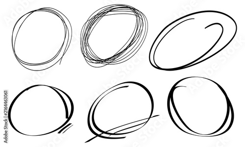 Hand drawn scribble line circles. Doodle circular for message note mark design element. Tangled grungy round scribble