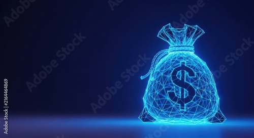 Digital glowing blue money bag with dollar sign symbol illustration