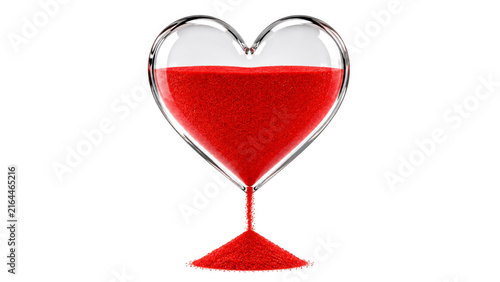 Red Sand Pouring from a Glass Heart, Love and Time Concept 3D Illustration
