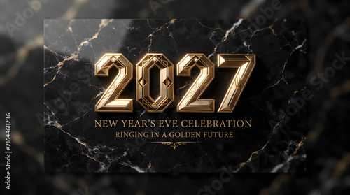 Happy New Year 2027 Luxury Gold Text on Black Marble Background