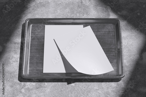 Curled white paper on tray for mockup template
