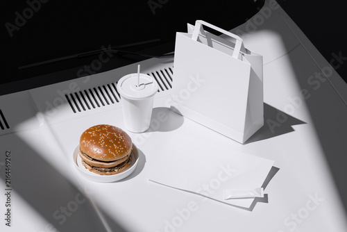 Burger and drink packaging set for mockup template