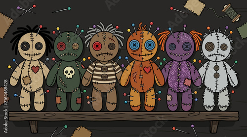 Colorful Voodoo Doll Characters Collection for Halloween or Decor