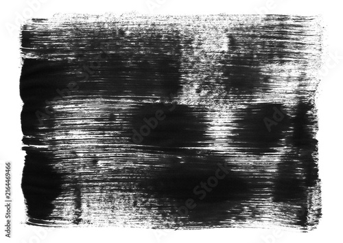 Black grunge ink brush strokes texture isolated on transparent background.