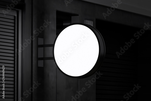 Round illuminated sign close up for mockup template