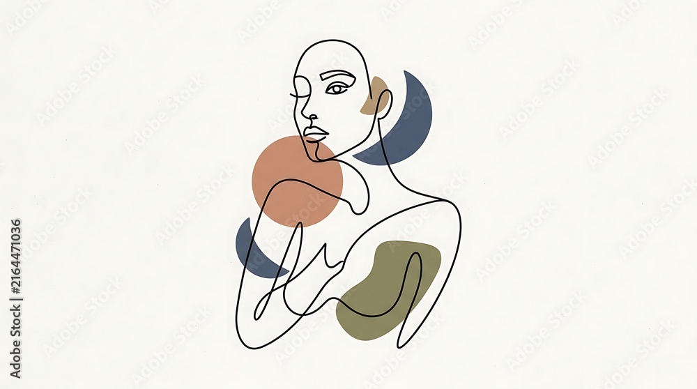 Fototapeta premium Continuous line drawing of a beautiful woman face touching skin with hand for beauty skincare concept
