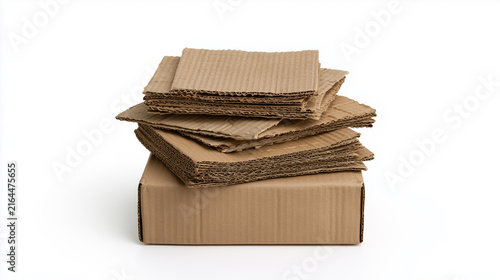Stack of flattened corrugated cardboard sheets
