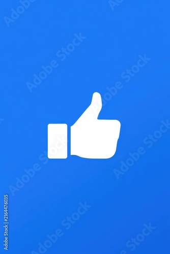 White thumb icon stands against a solid blue background