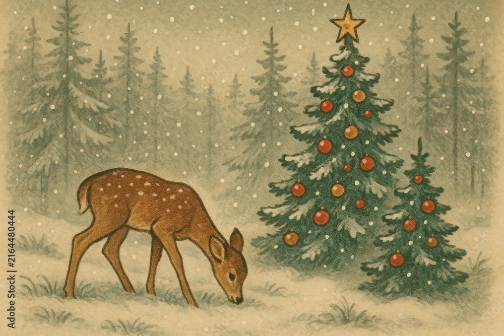 Naklejka premium Vintage winter with deer background