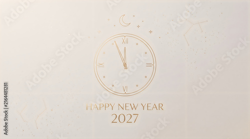 Happy New Year 2027 Minimal Gold Clock Vector Background