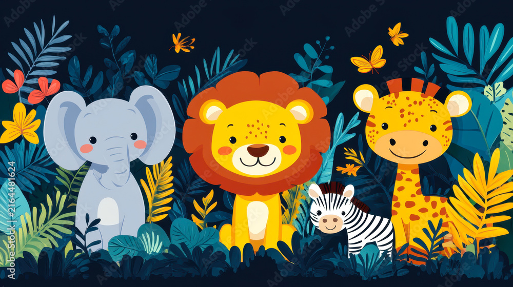 Naklejka premium wild animals in the jungle scene