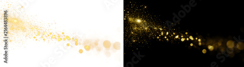 Golden Bokeh Cascade With Starbursts, Glitter Dust and Horizontal Light Trail on Transparent Background