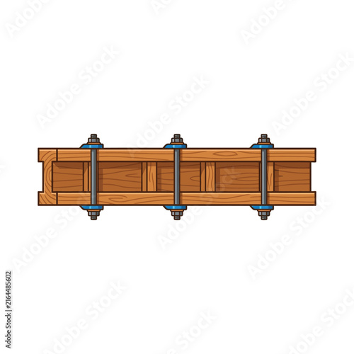 Wooden beam assembly with steel bolts illustration