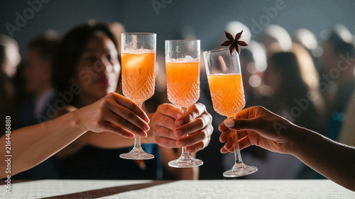 Toasting with cocktails at a lively celebration event  