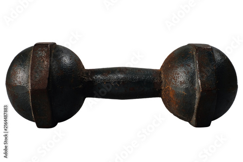 Fotografie Classic heavy rusty iron dumbbell isolated on a transparent background