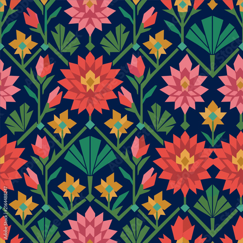 Geometric Art Deco Dahlia Floral Pattern