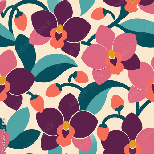 Geometric Orchid Inspired Floral Seamless Pattern Source