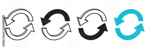 Obraz na plátně Circular refresh arrow icons, 4 vector sync symbols in black and blue, repeat an