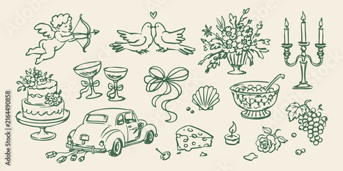 Obraz na płótnie Wedding Vintage Hand Drawn Element Set Illustration
