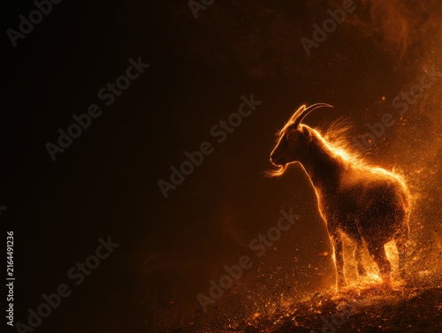Fire Goat With Flowing Golden Flames