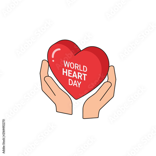 Hands cupping red heart for World Heart Day awareness.