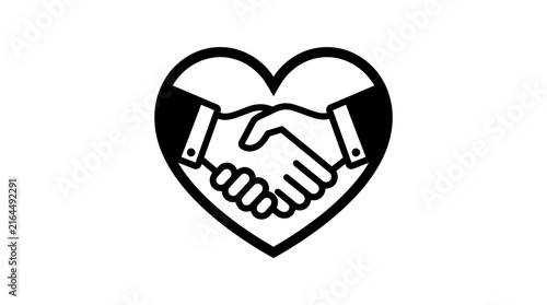 Handshake symbol within a heart frame for agreement.