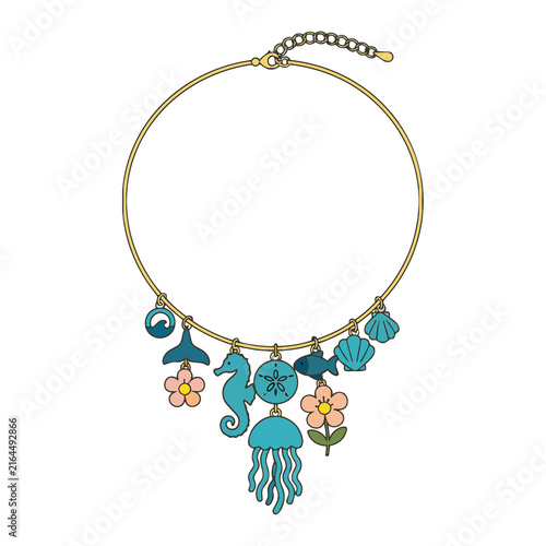 Contemporary coastal necklace. Summer fashion accessory. Isolated on a transparent background.