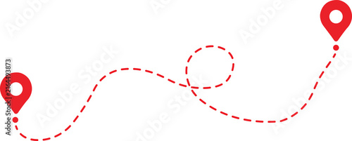 Canvastavla Red Dotted Navigation Route with Location Pins Isolated on Transparent Backgroun