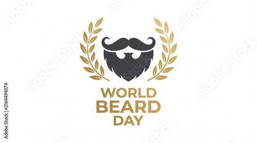 World Beard Day logo black beard mustache golden laurel branches celebration grooming culture masculine style personal care awareness campaign   generative ai