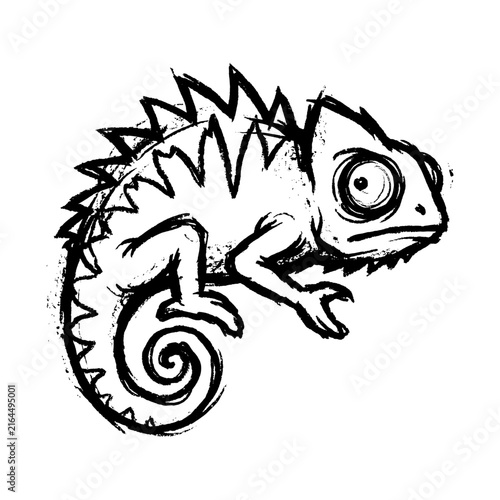 Punk Graffiti Chameleon with Spiky Crest and Curled Tail, Street Art Illustration