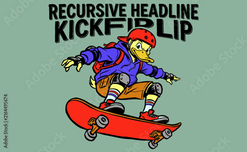 Foto Skateboarder Duck Mascot Graphic for Apparel Design