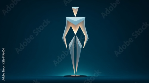 Abstract geometric human figure sculpture illuminated by soft light statue