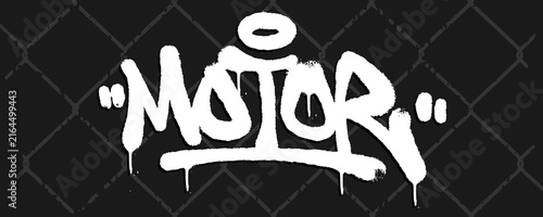 Motor text graffiti tag wordmark clip art. Automotive racing font lettering design isolated on background for motorcycle merch, biker apparel, and mechanic brand logo.