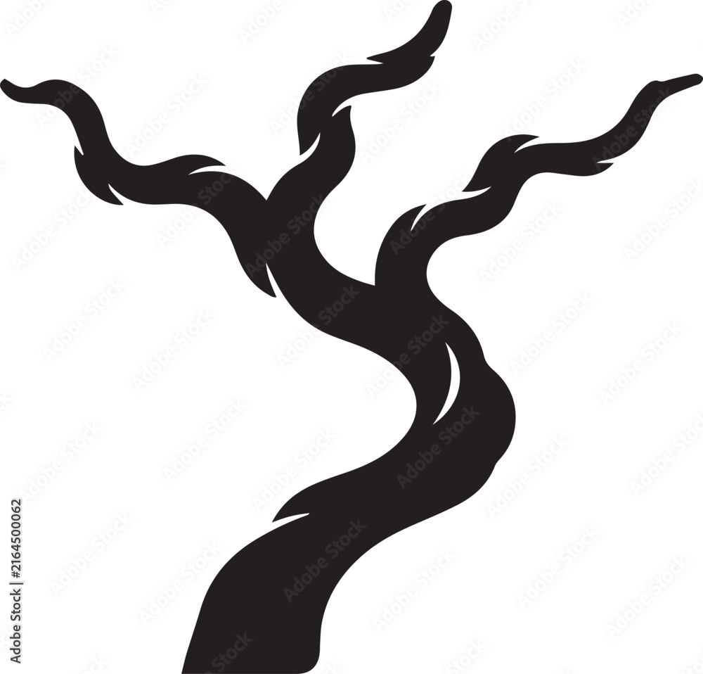 Fototapeta premium Black tree branch vector silhouette isolated on white background, dry twig illustration element