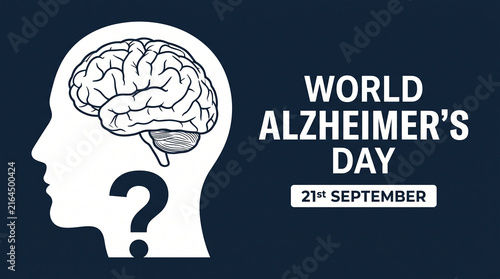 World Alzheimer’s Day 21 September human head silhouette brain illustration question mark dark blue background global awareness memory loss cognitive decline campaign   generative ai