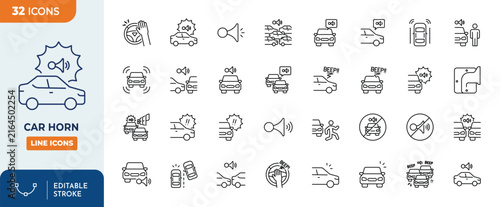 Foto Car horn line editable icon set