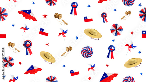 Konstfotografi Chilean patriotic items creating a festive repeating pattern for fiestas patrias