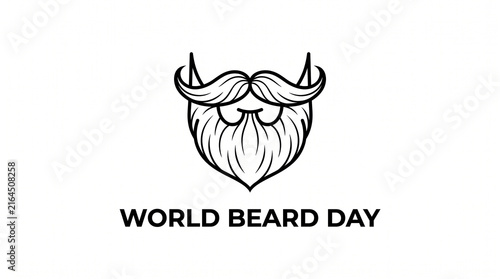 Minimalist black and white beard and mustache logo celebrating World Beard Day symbolizing masculinity grooming style and appreciation of facial hair culture   generative ai