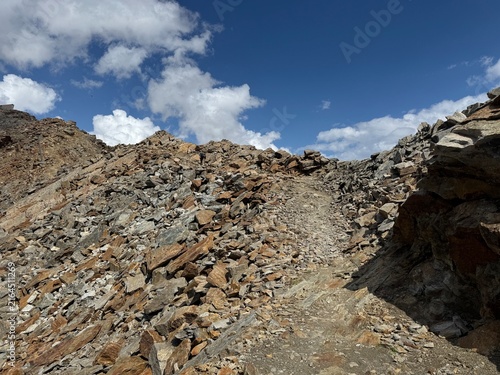 Obraz na płótnie Hiking trails or mountaineering routes over the tourist resort of Zermatt and th