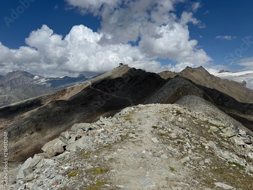 Obraz na płótnie Hiking trails or mountaineering routes over the tourist resort of Zermatt and th