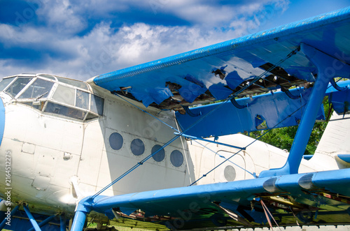 Obraz na płótnie Vintage trainer aircraft parked in a row during an outdoor aviation exhibition