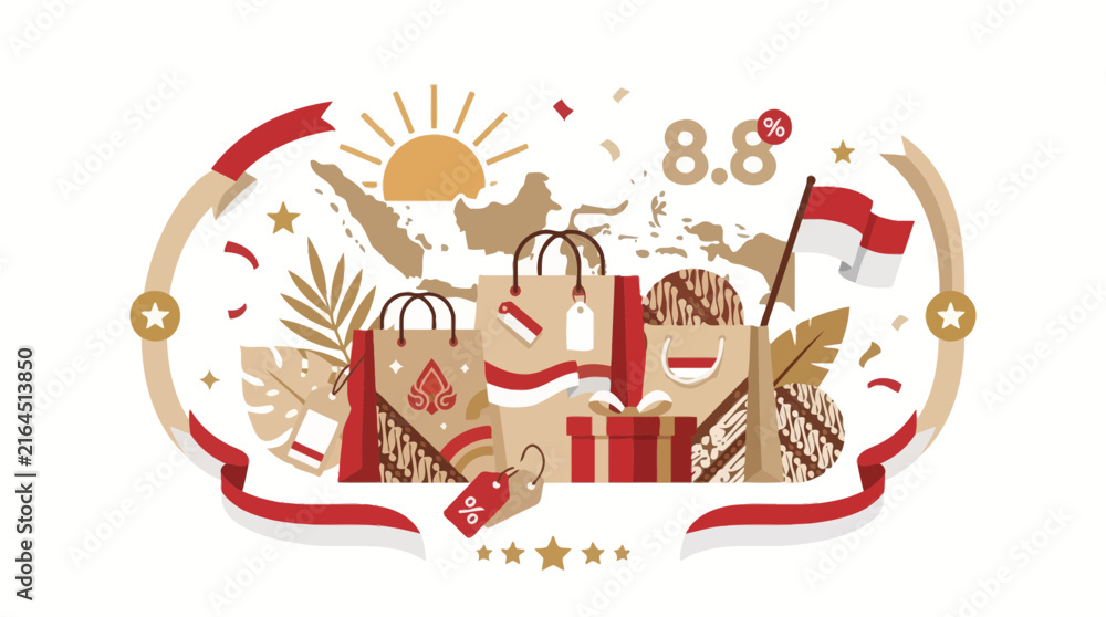Fototapeta premium Indonesian Independence Day shopping sale and gift hampers promotion.